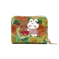 Floral accordion card holder featuring cute bear and rabbit prints in yellow and green - 9-Card - Yellow Floral Bear & Rabbit