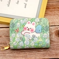 Mint green floral card holder featuring a cute rabbit illustration and gold zipper - 18-Card - Green Floral Rabbit