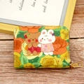 Floral accordion card holder featuring cute cartoon bear and bunny prints on warm yellow canvas - 18-Card - Yellow Floral Bear & Rabbit