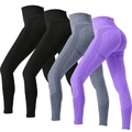 Lot de leggings de yoga sans couture taille haute noirs, gris et violets pour fitness - 混色(黑黑蓝紫)