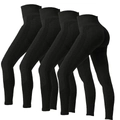 Pack de 4 leggings de yoga noirs sans couture à taille haute avec design galbant et maille - Noir