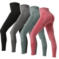 Pantalon de yoga sans couture taille haute en noir, gris, vert et rose corail - 混色(黑灰绿红)