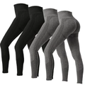 Pantalon de yoga sans couture taille haute noir et gris avec maille respirante et effet lift - 混色(黑黑灰灰)