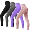 Leggings de yoga sans couture taille haute noirs, gris, mauves et roses avec maille - 混色(黑灰紫粉)