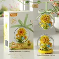 Sunflower building block toy in a transparent hanging orb with green ribbon decoration - Sunflower Crystal Ball / 86pcs/Hangable Or Standing