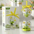 Mini building blocks flower kit with white and yellow blossoms in clear display globe - Jasmine Crystal Ball / 90pcs/Hangable Or Standing