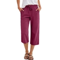 Pantaloni larghi da donna in lino rosso intenso con coulisse e ampie tasche anteriori - Taglia S / Pantaloni e gonne / Borgogna