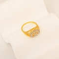 Golden round ring with sparkling zircon cluster and micro-bead details on white background - Ring Only