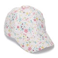 Detail van een gebloemde honkbalpet met roze bloemen en kersenprint op witte stof - 52CM(2-6 Jaar) / Wit