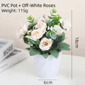 Artificial white roses in a white ceramic-style pot, 18cm height decorative plant - Spiral Textured Rounded Pot / Off-White Rose