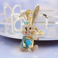 Porte-clés lapin en strass étincelants avec cristal bleu et alliage doré - Bleu