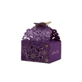 Deep purple laser-cut gift box with hollow floral patterns and gold butterfly accent - Small / Purple