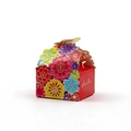 Red wedding favor box with 3D colorful flowers and gold butterfly clasp detail - Small / Colorful