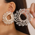 Sparkling large silver hoop earrings with swirling clear cubic zirconia crystals - Spiral Vortex Style (DZ-570) / Silver