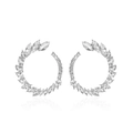 Silver C-shaped hoop earrings with marquise-cut sparkling cubic zirconia stones - Silver Wheat Ear Style (K-1165)