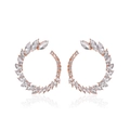 Elegant rose gold leaf-shaped hoop earrings with marquise and round zircon stones - Rose Gold Wheat Ear Style (K-1166)