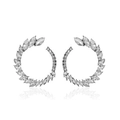Silver C-shaped leaf earrings featuring marquise-cut clear cubic zirconia crystals - Matte Black Wheat Ear Style (K-1167)