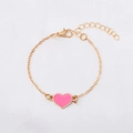 Bracciale a catena dorata regolabile con un ciondolo a cuore rosa vivace per donne e ragazze - Ciondolo Rosa Pesca-Catena Dorata