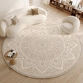 Elegant beige and brown round mandala rug for a cozy modern living room setting - Diameter 80cm / Beige Mandala