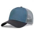 Three-tone trucker hat with teal front, dark grey brim and breathable mesh back - Blue and Grey