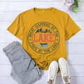 Close-up of bright yellow graphic tee with outdoor mountain print and xxl size label - S / Mustard Yellow (Black Text)