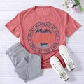 Detail of red heather lake graphic tee with mountains and forest print on white wood - S / Rose Gold (Black Font)