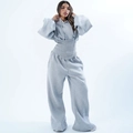 Ensemble gris deux pièces avec sweat à capuche taille corset et pantalon large - S / Gris clair
