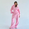Rosafarbenes Slim-Fit-Trainingsanzug-Set mit Kapuzenpullover, Kordelzug und weiter Sporthose - S / Rosa