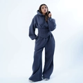 Ensemble survêtement bleu marine avec sweat à capuche cintré style corset et pantalon large - S / Gris foncé
