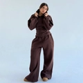 Ensemble deux pièces marron foncé avec sweat à capuche corset et pantalon large - S / Café