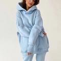 Damen hellblaues Oversize-Kapuzenpullover und Jogginghose zweiteiliges Sportbekleidungsset - S / Hellblau