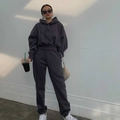 Detailed side view of charcoal grey two-piece tracksuit set with hoodie and joggers - S / Top And Bottom / Dark Gray