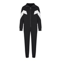 Dettaglio di cuciture geometriche bianche e zip circolare su una giacca sportiva nera - S / Nero