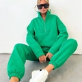 Completo sportivo donna verde acceso due pezzi con felpa a mezza zip e pantaloni jogger - Taglia M / Top E Pantaloni / Verde