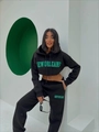 Detail von New Orleans bedrucktem Crop-Hoodie und Fleece-Jogginghose-Set für Damen - S / Schwarz