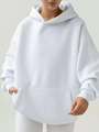 Detail view of oversized ice blue hoodie showing drop shoulders and kangaroo pocket - S / White