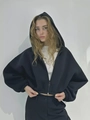 Detail of a black cropped zip-up hoodie with dropped shoulders and thick fabric texture - S / Black