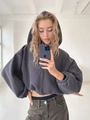 Detail of dark grey cropped zip-up hoodie with ribbed cuffs in a casual retro style - S / Dark Gray