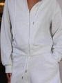Detail of heather gray hooded sweatshirt with metal zipper and matching casual trousers - S / Light Heather Grey