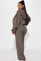Detail of deep brown two-piece tracksuit featuring a cropped hoodie and wide-leg joggers - S / Khaki