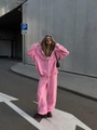Λεπτομέρεια από ροζ oversized φούτερ με φερμουάρ και ασορτί φαρδύ παντελόνι φόρμας - S / Τοπ Και Παντελόνι / Ροζ