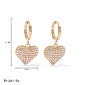 Golden heart drop earrings with white zircon pavé, height 31.8mm and width 17mm - Gold