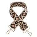 Adjustable bohemian jacquard guitar style strap with gold metal hooks and geometric pattern - Beige Base Black Brown Floral
