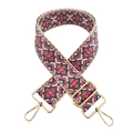 Ethnic geometric jacquard wide shoulder strap in rose red with golden metal lobster hooks - Beige Base Grey Purple Brown Floral