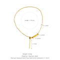18K gold plated stainless steel chain bracelet with adjustable bead and vertical bar charm - Adjustable Bracelet Chain - Gold
