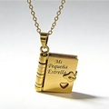 Gold titanium steel book necklace with Mi Pequeña Estrella engraved heart pendant - 07-2 Spanish Gold Daughter Necklace
