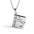 Silver book pendant necklace in titanium steel with Mi Pequeña Estrella engraving - 07-3 Spanish Silver Daughter Necklace