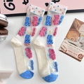 Sheer tulip fairy socks with gummy bear patterns and blue contrast toe design - One Size / Bear Style (25122)