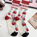 Japanische transparente Socken mit Kirschmustern, Sternen und gestreiften Bündchen - Einheitsgröße / Kirschstern-Stil (25122)