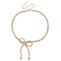 Amber beaded necklace featuring a faceted bow design with sparkling crystal and tassels - Amber Beads - Gold (ZW1234)